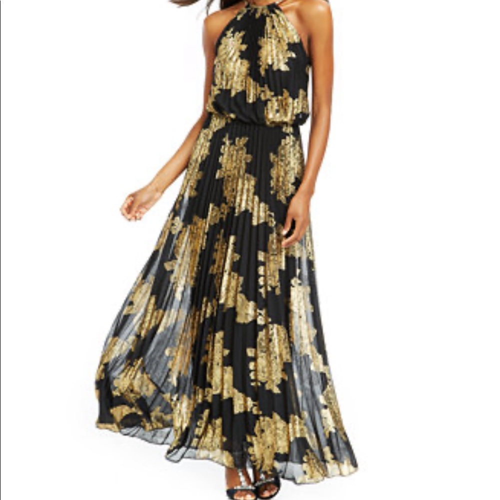 NWT! Xscape Gold & Navy Pleated Dress NWT